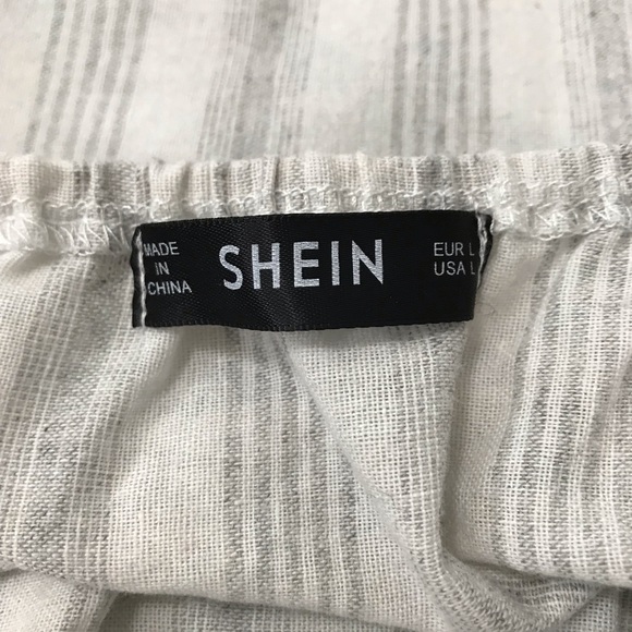 Shein Crop Spaghetti Tie Straps Light Gray with Grey Stripes Tank Top Size L - Picture 11 of 17